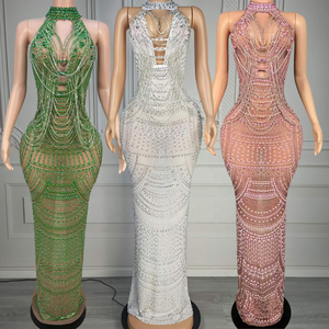 Abito da Sera Senza Maniche Verde con Strass e Rete, Costume per Spettacoli, Abito da <span class=keywords><strong>Sirena</strong></span> Personalizzato per Eventi e Boutique, Direttamente dalla Fabbrica Ocstrade - Product Image 1