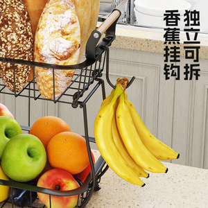 Double Layer Fruit And Vegetable <b>Basket</b> With Wooden Handle Large Capacity Kitchen <b>Storage</b> Rack Rectangle Black <b>Mesh</b> Style - Product Image 4