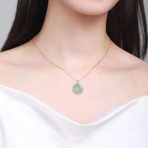Colgante de <span class=keywords><strong>jade</strong></span> verde y aceite de grado A para mujer, con hebilla, <span class=keywords><strong>oro</strong></span> de 18K, con incrustaciones de <span class=keywords><strong>jade</strong></span>, Donut - Product Image 4