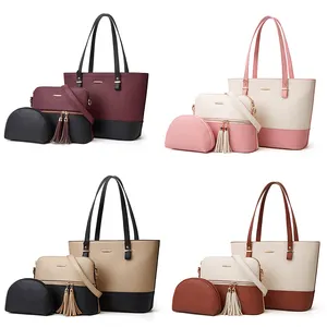 Large Pu Leather Tote Bag Ladies Handbag Sets 3 Pieces Crossbody Wallet Clutch Tote Women Bag Hand Bags Set Women