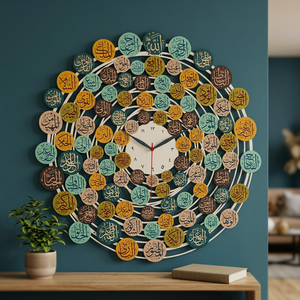 Round <b>Wall</b> <b>Clock</b> With Arabic Calligraphy Design Bohemian Style Analog Quartz <b>Silent</b> Living Room Decor For Ramadan - Product Image 6