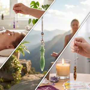 Péndulo de Cristal Redondo Tallado de <span class=keywords><strong>Amatista</strong></span> Estilo Egipcio al por Mayor con Cadena para Bricolaje, Radiestesia, Adivinación <span class=keywords><strong>y</strong></span> Sanación Reiki - Product Image 2