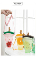 Gobelets à glace créatifs d'été en forme de fruits, anti-goutte, nouveauté pastèque, sucettes glacées pour enfants, bouteille d'eau en plastique avec sangle