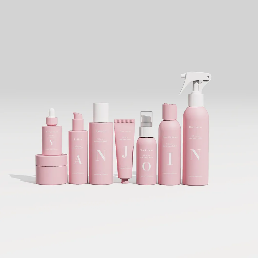 Juego de botellas de plástico para crema de cuidado de la piel, juego de botellas de plástico para loción y crema facial, color rosa, personalizado, 50ml, 100ml, 150ml