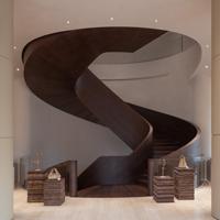 Escalier Courbé de Luxe pour Résidence de Designer avec Marches en Marbre Premium et Structure en Acier Sculpté