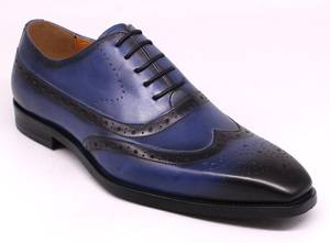Lace up Stylish Oxford Mens Blue Dress Genuine Leather <b>Shoes</b> Italian - Product Image 4