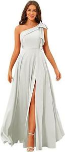 अनुकूलित महिलाओं के सुंदर विशेष एक कंधे सटिन दुल्हन के साथ धनुष लंबे औपचारिक कपड़े के साथ धनुष लंबे औपचारिक कपड़े - Product Image 5