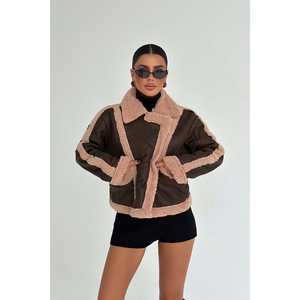 Brown Solid <b>Patterned</b> Ladies Winter Coat Softshell Reversible <b>Jacket</b> <b>Quilted</b> Spandex Lining Polyester for Spring Customizable - Product Image 3