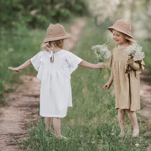 kundenspezifisch leinen baumwolle sommerkleid für kinder kleine mädchen kleider mädchen mode kleid rüschen kinderkleidung großhandel