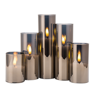 Nuovo Desgin decorazione domestica di Matti pilastro di vetro grigio Set di 5 candele Led - Product Image 5