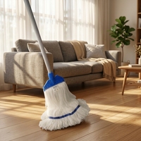 Serpillère professionnelle à haute absorption en fibres blanches pures avec manche en aluminium pour le nettoyage en profondeur des sols en bois dur et carrelés de la maison et du salon