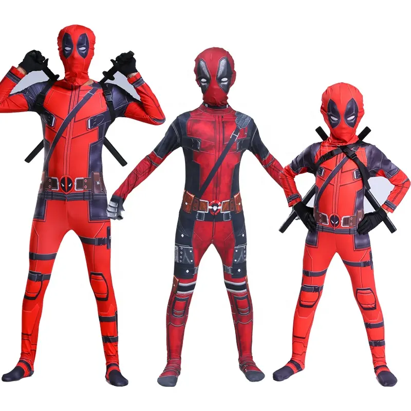 Boys Superhero Costumes Zentai Bodysuit Halloween Cosplay Costume Classic Dead Pool Weapon Set Dead pool Costume