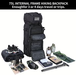 Sac à dos tactique 75L avec cadre externe, système MOLLE, nylon, unisexe, trekking, camping, survie, voyage, noir - Product Image 4