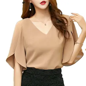 Summer Blouses Womens Casual Solid Chiffon Shirt Blusa Feminina Butterfly Sleeve Korean Loose Women Blouse Top