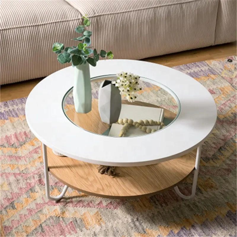 Venta al por mayor durable vender mejor muebles de sala de marco de metal de doble capa redonda mesa de café C1754