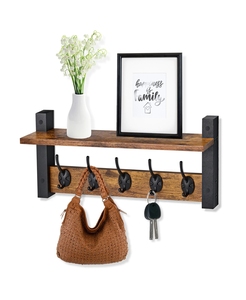 Étagère murale flottante avec 5 crochets robustes pour entrée, salle de bain, chambre, cuisine à <span class=keywords><strong>Bloomington</strong></span> - Product Image 1