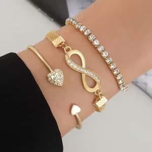 3Pcs/Set Peach Heart Open <b>Charm</b> Bangle <b>Bracelet</b> Set Multilayer Infinity Heart Women's Jewelry Alloy Gold Plated Trendy - Product Image 3