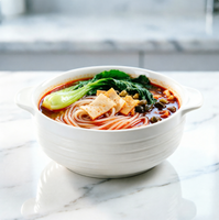 Bol à soupe en céramique blanche à double anse, grand bol simple, bol à nouilles de grande capacité de style japonais, grand bol et assiettes