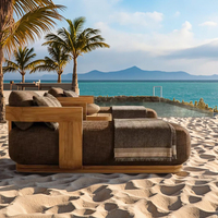 Chaise longue de piscine extérieure imperméable en teck, chaise longue de plage, chaise longue moderne en bois massif