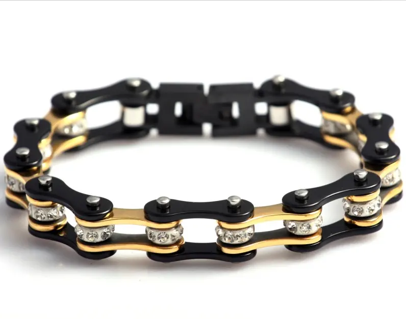Wholesale Biker Bracelet Black and Gold Two Tone Motorcycle Chain Bracelet