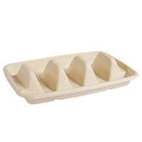 Boîte à tacos biodégradable de luxe blanche à usage unique avec couvercle, en bagasse de canne à sucre, avec logo personnalisé, 8x7x3 pouces, pack de 3 compartiments pour