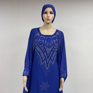MC-1627 Chic Stone Chiffon Long African Abaya Muslim 2 Piece Set Pakaian Wanita Gaun Robe De Soiree Dengan Hijab - Product Image 1