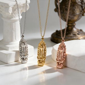 Collar Clásico de Acero Inoxidable 304/316 con Baño de Oro de 18k, Collar Personalizado con Camafeo de <span class=keywords><strong>la</strong></span> <span class=keywords><strong>Virgen</strong></span> Marí<span class=keywords><strong>a</strong></span>, Colgante Espiritual de Sanación, Fe y Oración - Product Image 2