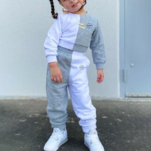 Conjunto de sudadera de 2 piezas para niños, chándal para niña pequeña, jersey con logotipo personalizado de bloque de Color de dos caras y chándal para correr - Product Image 2