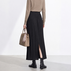 Women's Loose Miyake Vintage <b>Pleated</b> Minimalist Style A-Line Mid <b>Black</b> <b>Skirt</b> Breathable High Quality Elastic Waist Eco-Friendly - Product Image 5