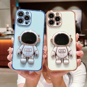 Étui de support d'astronaute 3D de galvanoplastie de luxe pour l'utilisation de bureau de téléphone X/Xr/Xs Max 6/7/8 Plus - Product Image 3