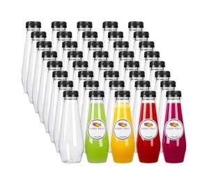 Bouteilles de jus en <span class=keywords><strong>plastique</strong></span> PET transparentes réutilisables de 12oz Contenants de boissons en vrac Bouchons coniques pour jus de thé Autres boissons - Product Image 1