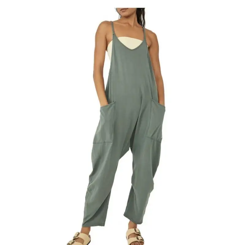 Jumpsuits for Women Casual Loose V Neck Sleeveless Rompers Spaghetti Strap Harem Long Pants Overalls with Pockets