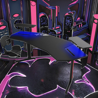 Grand bureau de jeu moderne et ergonomique en forme d'aile avec lumière LED RVB Table de jeu en bois extensible pour la maison et le bureau pour