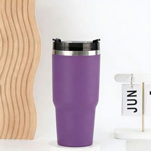 Mug de voyage isotherme 20oz 30oz en acier inoxydable à double paroi avec couvercle, paille et base antidérapante pour boissons chaudes et froides - Product Image 4