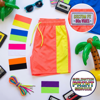 Celana Pendek Pria Fluorescent Retro Bermotif Logo Kustom Gaya Miami Cepat Kering Pinggang Elastis Pakaian Renang 1 Buah Produsen OEM