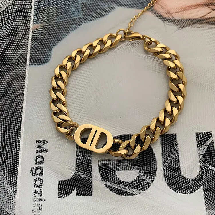 Kalın zincir moda takı kolye bilezik kadınlar için DD paslanmaz çelik altın kaplama hip hop kolye toptan