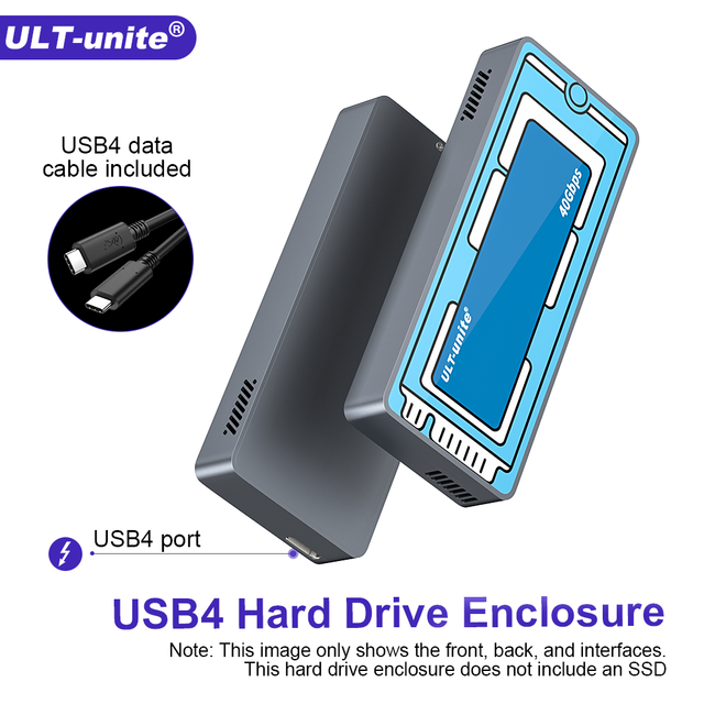 ULT-unite Aluminum Glass USB4 High Speed Hard Drive Enclosure Supports M.2 SSD 40Gbps NVME 8TB Cartoon Sticker Style
