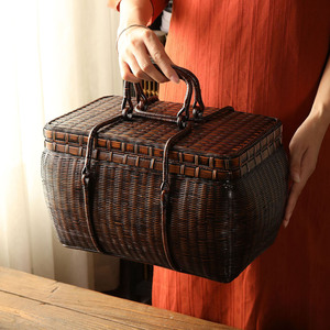 New bamboo woven summer dream lacquer tea set <b>storage</b> box, bamboo woven hand-held tea set, bamboo products, bamboo <b>basket</b>, - Product Image 1