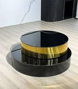 Nodric Round Stainless Steel Tempered Glass Black Gold Base Living Room Furniture Rotatable Table For Home