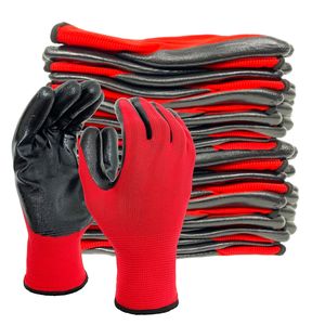 Venta al por mayor Durable Industrial Worker Seguridad Rojo Poliéster Shell Palma recubierta Negro Nitrilo Guantes DE TRABAJO - Product Image 2