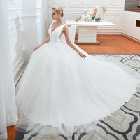 Gonna abito da ballo scollo a V profondo in raso avorio a buon mercato abiti da sposa all'ingrosso economici abiti da sposa modesti vestido de noiva