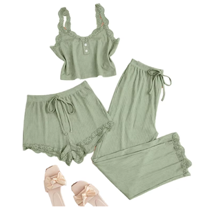 Set pigiama da donna con fascia estiva <span class=keywords><strong>Sexy</strong></span> da casa Shorts completo con imbottitura sul petto tessuto a maglia nuova biancheria da notte per ragazze a casa - Product Image 1