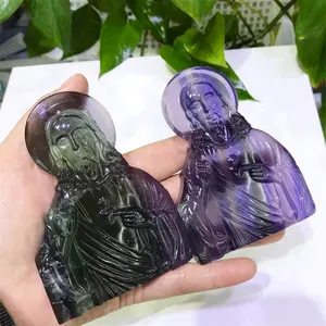 Natural Crystal Jesus Sculpture Easter Religion Healing Stone Fluorite Rose Quartz Jesus