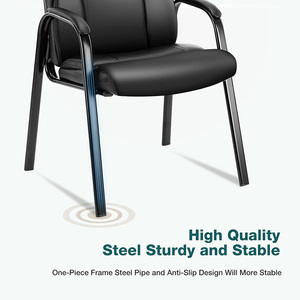 Chaise d'Invité en Cuir avec Accoudoirs Rembourrés pour Réception Réunion <span class=keywords><strong>Conférence</strong></span> et <span class=keywords><strong>Salle</strong></span> d'Attente Bureau Latéral Maison Noir - Product Image 5