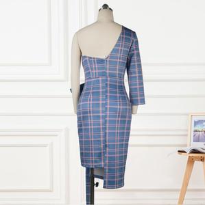 Sexy Chic Irrégulière Une Épaule <span class=keywords><strong>Plaid</strong></span> Noeud Papillon Dames Robes De Bal - Product Image 5