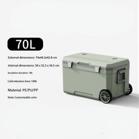 Boîte isotherme de 70 L en PU de qualité alimentaire avec poignée rétractable et roues pour la pêche en plein air, les pique-niques, le camping, la conservation de la glace