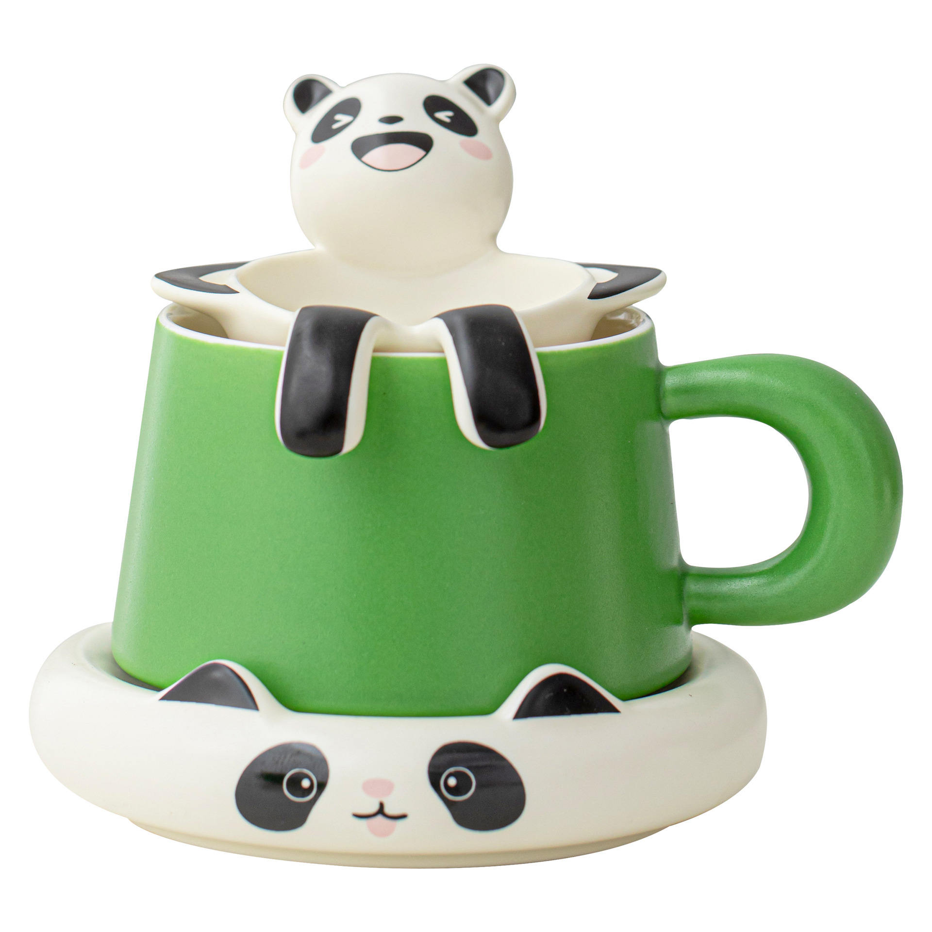 BAMBUS Eco-Friendly Panda Bath Porcelain Coffee Tea Cup Creative Cute Mug Gift Support Custom Engraving Logo 300mL Modern