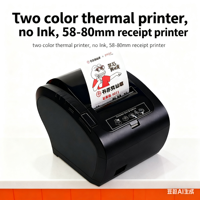 Printer Thermal Dua Warna 3 Inci 58-80mm untuk Restoran, Toko Teh Susu, Kedai Kopi, Dll