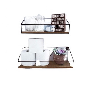Wall Mounted Shelf Rustic Wood Floating Shelves Storage for Kitchen Living Room Bathroom Set of 2