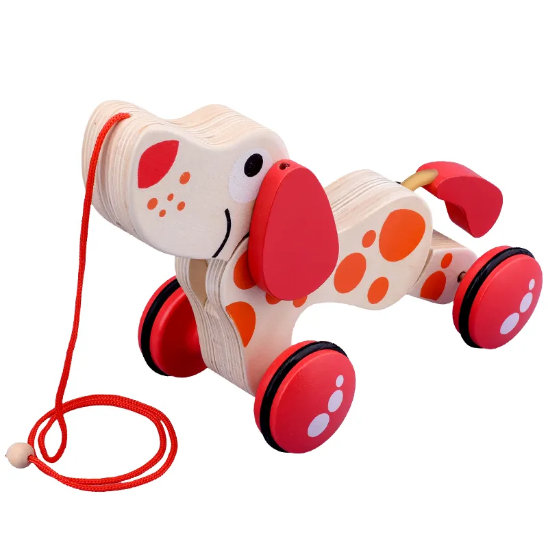 卸売木製教育プルおもちゃ木製プル犬と子供のためのクロコダイル木製ローラーおもちゃ